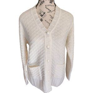 Vintage Portia Sweater Women's Size M White Knit Long Sleeve Button Pockets